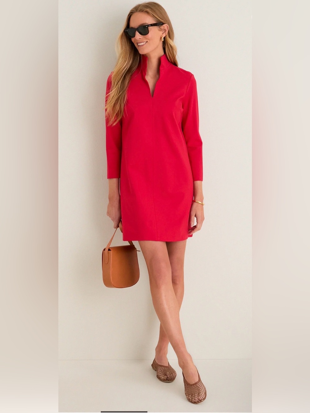 Tuckernuck Red Ponte Clifton Midi Dress with Stand Collar